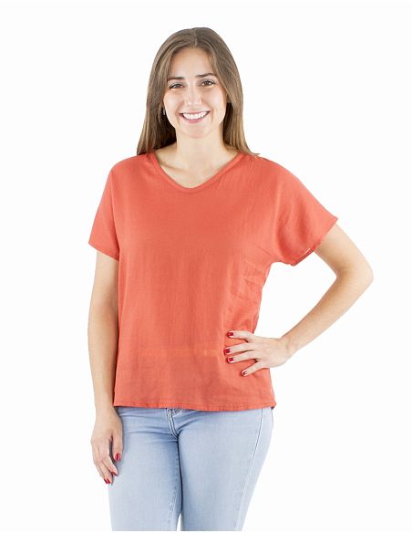 Chemisier coton mousse uni forme col V bout manche