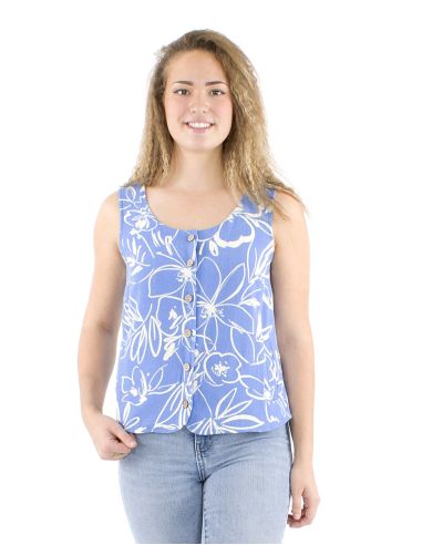 Chemisier 70% viscose 30% lin sans manches imprimé fleurs