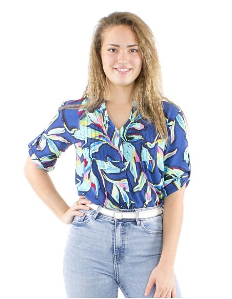 Chemisier viscose manches 3/4 plis poitrine imprimé Jade