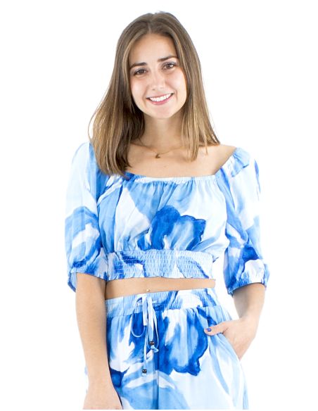 Top viscose court manches courtes imprimé Orchidee