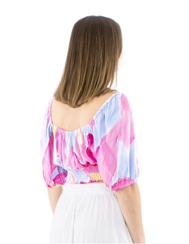 Top viscose court manches courtes imprimé Orchidee