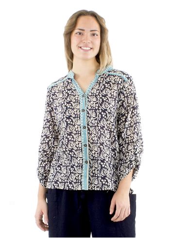 Chemisier voile de coton manches longues boutonné Block