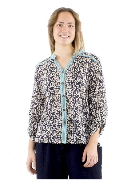 Chemisier voile de coton manches longues boutonné Block