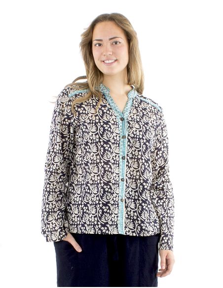 Chemisier voile de coton manches longues boutonné Block