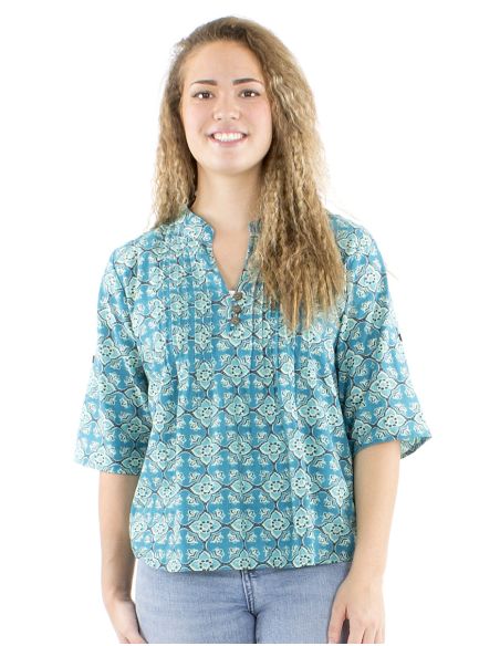 Chemisier coton Block 3 boutons manches 3/4 imprimé 3012