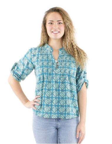 Chemisier coton Block 3 boutons manches 3/4 imprimé 3012