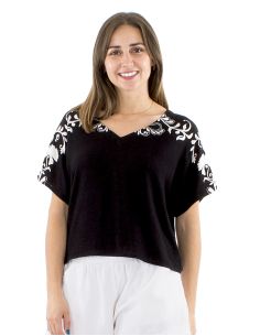 Chemisier 70% viscose 30% lin col V blanc/noir 2