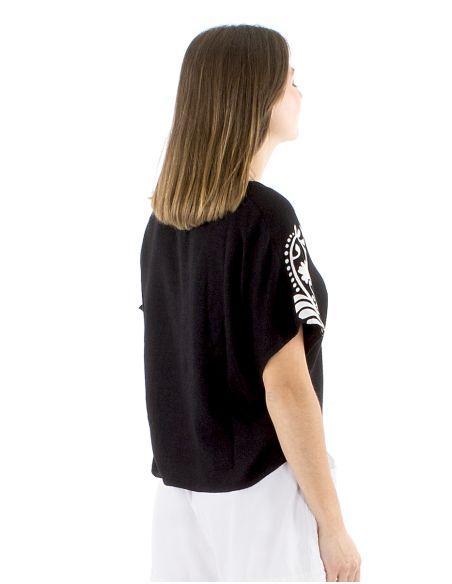 Chemisier 70% viscose 30% lin col V blanc/noir