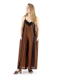 Salopette coton slub noire imprimé couleur