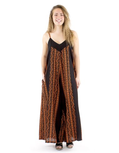 Salopette coton slub noire imprimé couleur