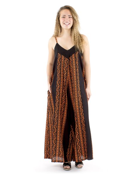 Salopette coton slub noire imprimé couleur