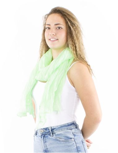 Foulard voile coton froissé uni fluo motif poissons