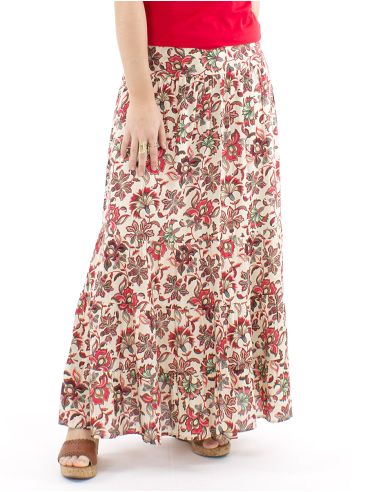 Jupe viscose longue 1/2 elastique ceinture imprimé Iris