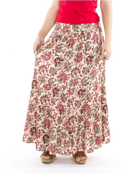 Jupe viscose longue 1/2 elastique ceinture imprimé Iris