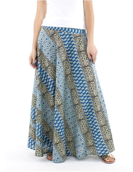 Jupe longue coton biais block 1/2 élastique imprimé 3009