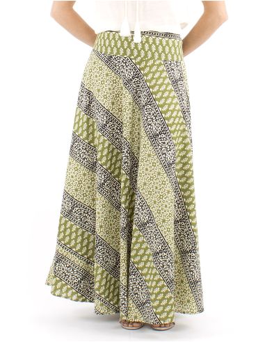 Jupe longue coton biais block 1/2 élastique imprimé 3009