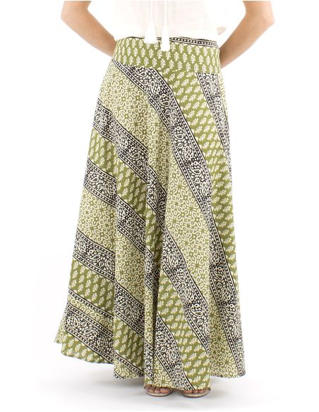 Jupe longue coton biais block 1/2 élastique imprimé 3009