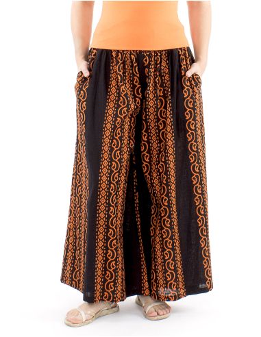 Pantalon coton slub noir imprimé couleur