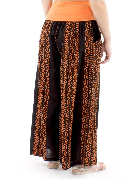 Pantalon coton slub noir imprimé couleur