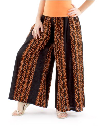 Pantalon coton slub noir imprimé couleur