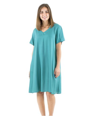 Robe viscose unie col V manches courtes mama