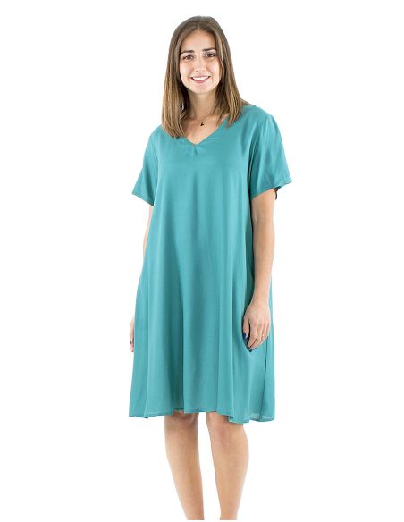 Robe viscose unie col V manches courtes mama