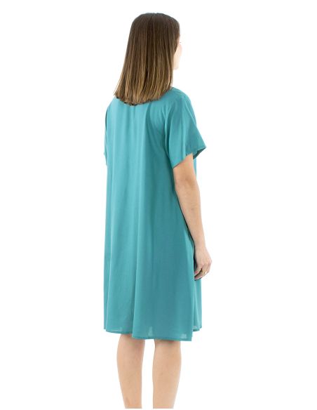 Robe viscose unie col V manches courtes mama