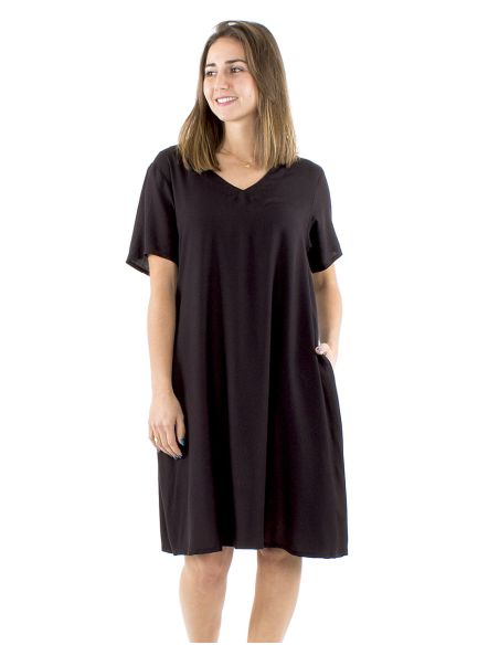 Robe viscose unie col V manches courtes mama