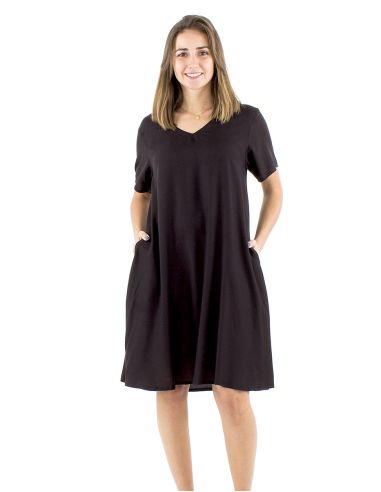 Robe viscose unie col V manches courtes mama