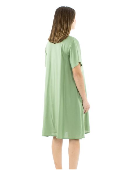 Robe viscose unie col V manches courtes mama