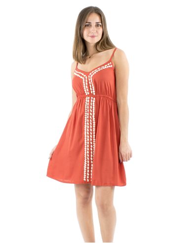 Mini robe viscose brodée bretelles unie