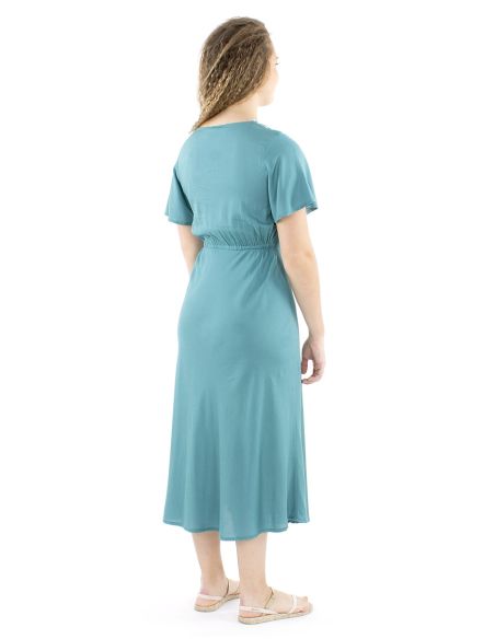 Robe viscose brodée manches courtes unie