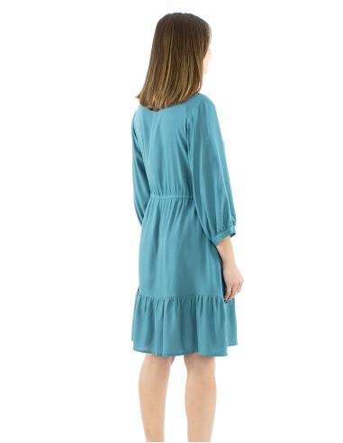 Robe viscose brodée manches 3/4 unie