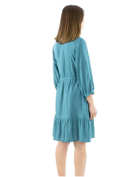 Robe viscose brodée manches 3/4 unie