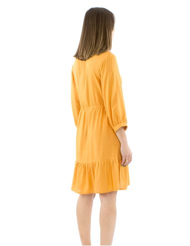 Robe viscose brodée manches 3/4 unie