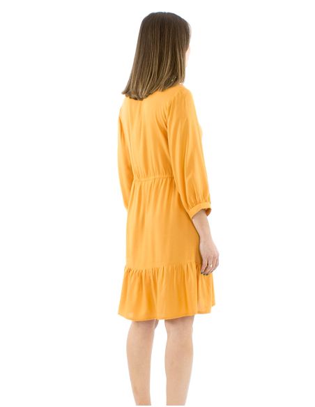 Robe viscose brodée manches 3/4 unie