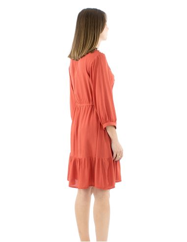 Robe viscose brodée manches 3/4 unie