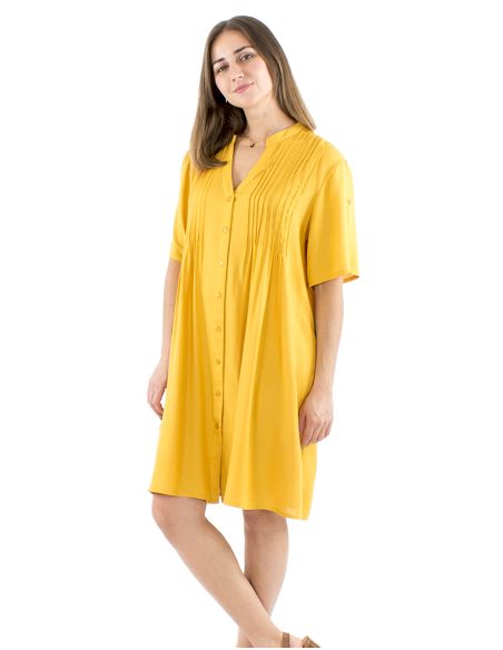 Robe viscose manches courtes plis poitrine