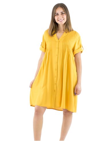 Robe viscose manches courtes plis poitrine