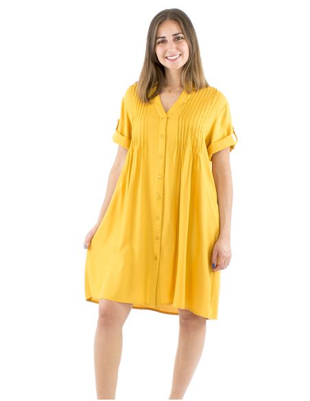 Robe viscose manches courtes plis poitrine