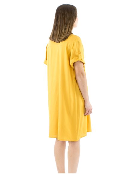 Robe viscose manches courtes plis poitrine