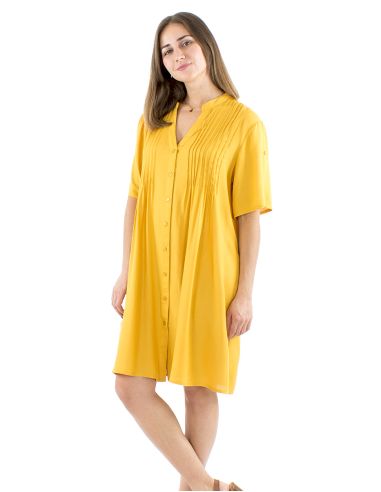 Robe viscose manches courtes plis poitrine