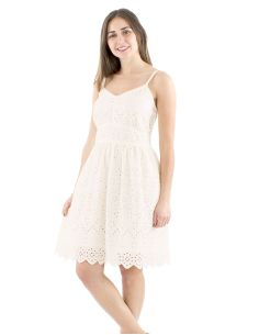 Robe bretelles coton blanc brodé doublée 2