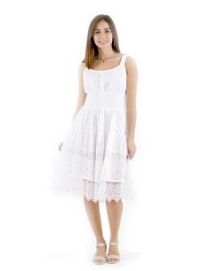 Robe bretelles coton blanc brodé doublée 2