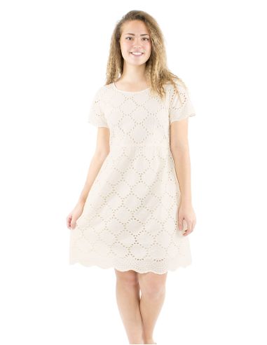 Robe coton uni brodée manches courtes col rond