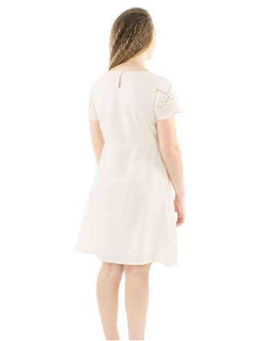 Robe coton uni brodée manches courtes col rond