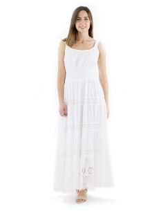 Robe coton blanche longue brodée bretelles