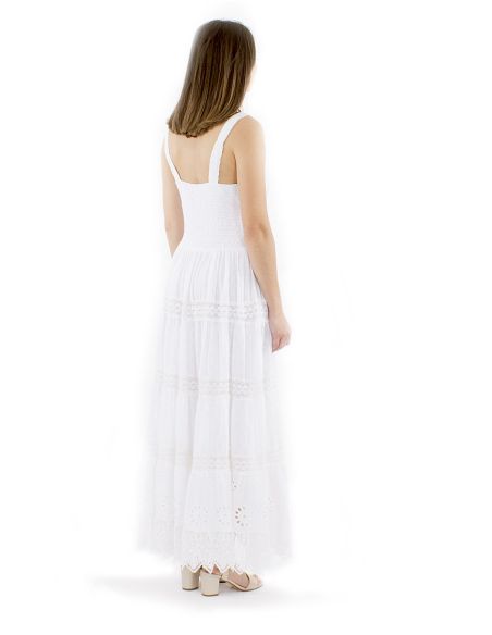 Robe coton blanche longue brodée bretelles