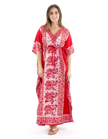 Robe kaftan polyester 132cm imprimé éléphant
