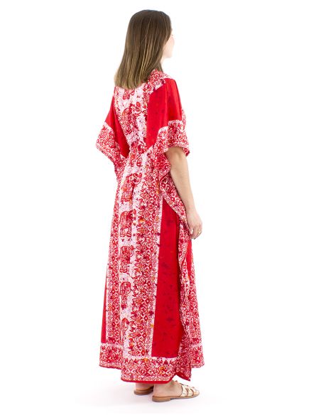 Robe kaftan polyester 132cm imprimé éléphant